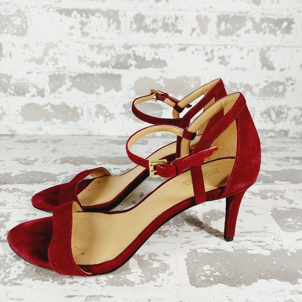 Michael Kors Women's Red Open Toe Ankle Pump Heels Shoes V325
